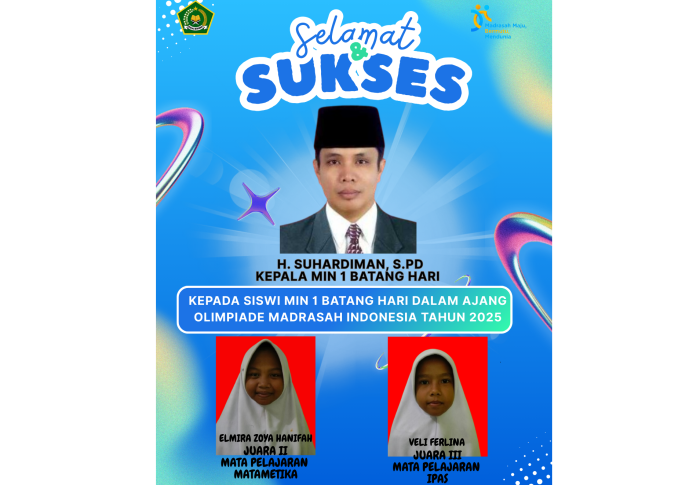 Hasil OMI Tahun 2025, Siswi MIN 1 Batang Hari Raih Juara II dan III Tingkat Kab. Batang Hari